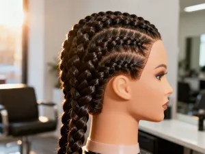 Profesjonalny zestaw do stylizacji włosów: suszarka, szczotka i spray na drewnianej toaletce w salonie fryzjerskim.