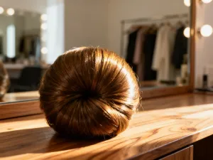 Profesjonalna prostownica do włosów z ceramicznymi płytkami leżąca na eleganckim, marmurowym blacie w nowoczesnej łazience.