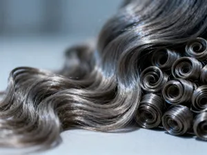 Prostownica parowa i serum keratynowe na marmurowym blacie w profesjonalnym salonie fryzjerskim.