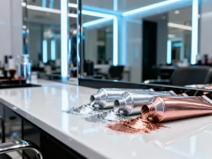 Pojemnik z pudrem do stylizacji włosów Taft na nowoczesnej łazienkowej półce z widoczną teksturą produktu.