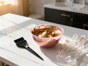 Różnorodne odcienie sztucznych grzywek typu clip-in zaprezentowane na manekinie w profesjonalnym salonie fryzjerskim.