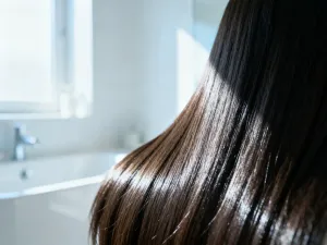 Stylowa fryzura typu odwrócony bob z wyraźnie krótszym tyłem i dłuższymi pasmami z przodu na głowie manekina.