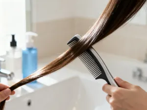 Profesjonalne akcesoria fryzjerskie na drewnianym stole w nowoczesnym salonie, gotowe do strzyżenia i stylizacji włosów.